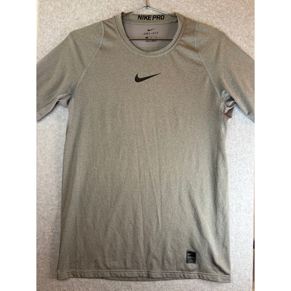 Nike Pro Dri-FIT Mens Short Sleeve Training Shirt Gray Heathered Medium Gym Top